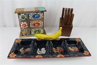 Susan Winget Rooster Tray, Apothecary Chest+++
