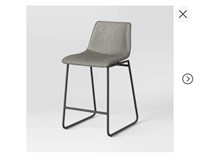 GRAY FAUX LEATHER BARSTOOL BLACK METAL BASE
