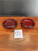pair of ruby red Fostoria coin glass ashtrays