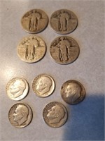 4 1926 standing Liberty quarters & 5 dimes 1949-