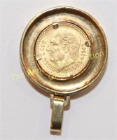 1945 2.5 Peso Gold Coin In 18K Gold Surround