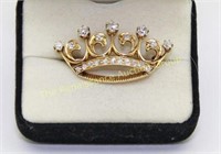14K Yellow Gold & Diamond Crown Brooch