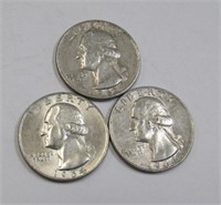 3 Washington Quarters .90% Silver