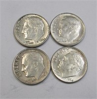 4 Roosevelt Dimes .90% Silver