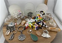 Vintage set of jars w/ beads and fun key chains