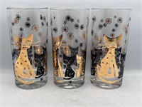 MCM Vintage 50s Black & Gold Cat Drinking Glasses