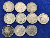 (10) Roosevelt silver dimes  1940s
