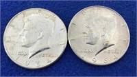 (2) 1964 Kennedy 90% half dollars