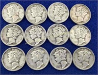 (12) Mercury silver dimes  1940s