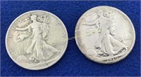 (2) Walking Liberty silver half dollars  1945-S