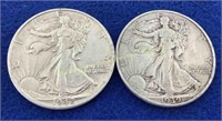 (2) Walking Liberty silver half dollars  1942-S