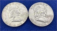 (2) Franklin silver half dollars  1963-D  1959-D