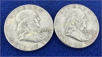 (2) Franklin silver half dollars  1960-D  1963-D