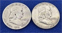 (2) Franklin silver half dollars  1951-D  1952
