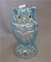 Owl covered jar - ice blue