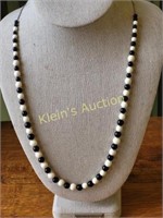 sterling obsidian & white jade? necklace 24"