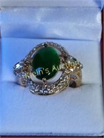 costume dinner ring green & clear stones sz 8 1/2