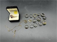 Lot of Rings and Heart Pendent, 925,