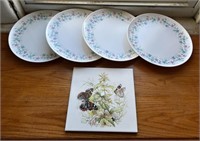(4) Melmac Melamine Plates w/Flower Print, Butterf