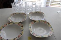 Corning design antique garden bowls, glasses