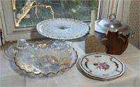 Vintage Glass Cake Serving Platter, Gold-Rimmed Se