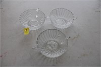 3 Glass bowls with handles