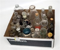 Antique Glass Bottles - Milk, Medicine, Perfume, B