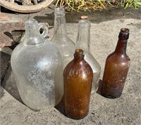 Antique Glass Bottles - Clorox, Large Jug, Liquor