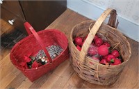 Plain & Red Painted Wicker Baskets, Faux Apples, H
