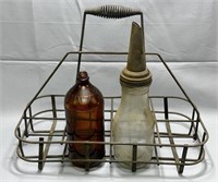 Antique Oil Bottles w/Carrier See Photos for