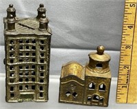 (2) Antique Cast Iron Building Banks See Photos