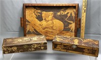 Vintage Flemish Art Tray & Boxes See Photos for