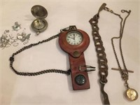 COMPASSES & POCKET WATCH INSIDE LEATHER