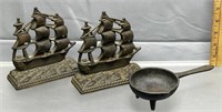 Antique Cast Iron Ship Bookends - Adv Pan See