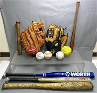 Baseballs, Bat & Gloves Lot See Photos for