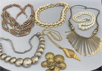 Lot 6 Necklaces, wood, brass, beads more