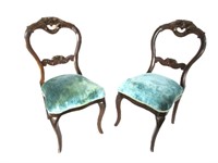 Antique Parlor Chairs Blue Cushioned
