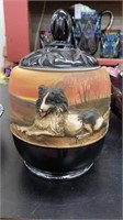Unusual Nippon handpainted jar w/ dog in relief
