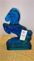 LE Smith glass deep aqua blue horse single