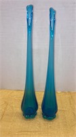 LE Smith glass 2- aqua stretch vases  16-1/2’’H