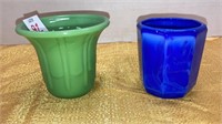 Akro agate green mini flowerpot 3’’H & cobalt