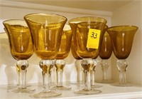 (10) Extra Large Amber Yellow Blown Glass Goblets