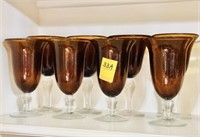 (8) Extra Large Dark Amber Blown Glass Goblets