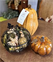 Lg Ceramic Gourd; Ceramic Pumpkin; Wire Filled