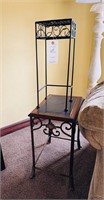 (2) Side Tables, Wood & Wrought Iron
