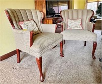 (2) Matching Upholstered Chairs w/ Throw Pillows
