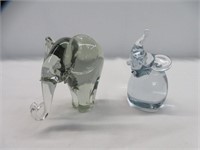2 ART GLASS ELEPHANT FIGURES