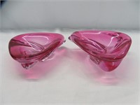 PAIR PINK MURANO ART GLASS CANDY DISHES
