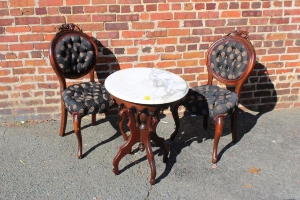 3 pc. Victorian Parlor Table & 2 Chairs w/ Italy