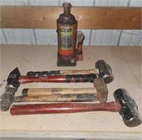 Assorted sledge hammers, Bottle jack